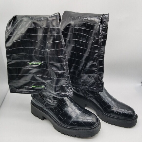 Sarto Studio Womens Fera 56020 Black Croc Print Knee High Winter Boots 7M - Picture 2 of 8